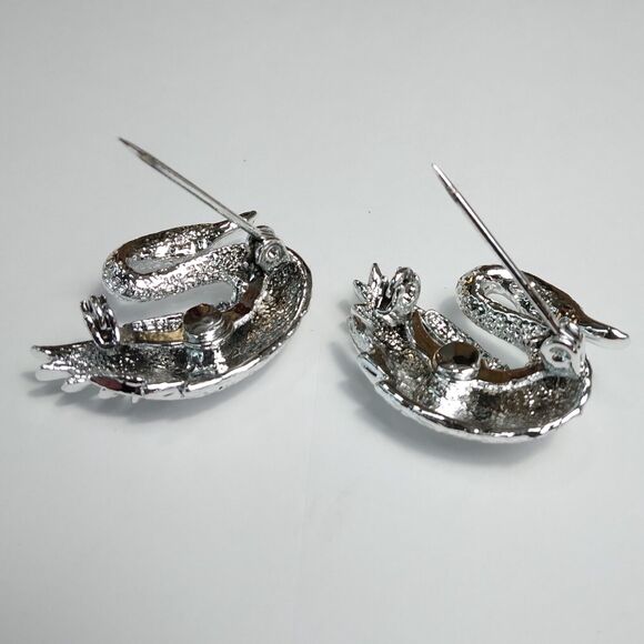 2 Swan Brooch Vintage Gerry's MCM Silver Tone & Blue Rhinestone Bird Pins - Picture 5 of 8